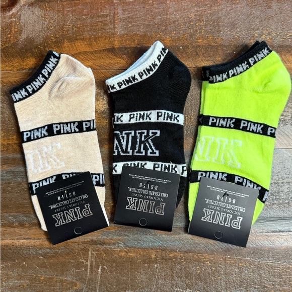 Victoria Secret Pink Collegiate Collection Socks NWT- Tan Black Neon Yellow - Picture 1 of 2